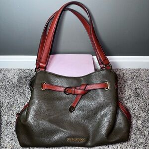 Jones New York Signature Olive Green Satchel Shoulder Bag Brown Trim